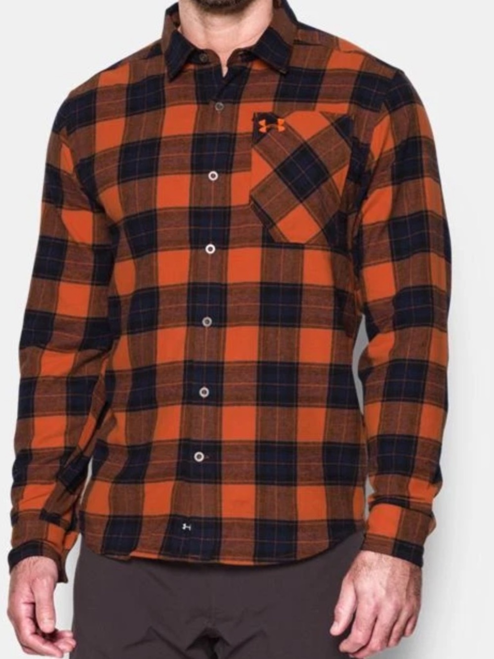 Under Armour Orange and Black Plaid Long-Sleeve Button-Down Shirt